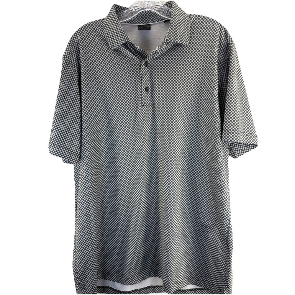 Dunning Golf Polo Shirt Mens Med Black All Over Print Performance Short Sleeve